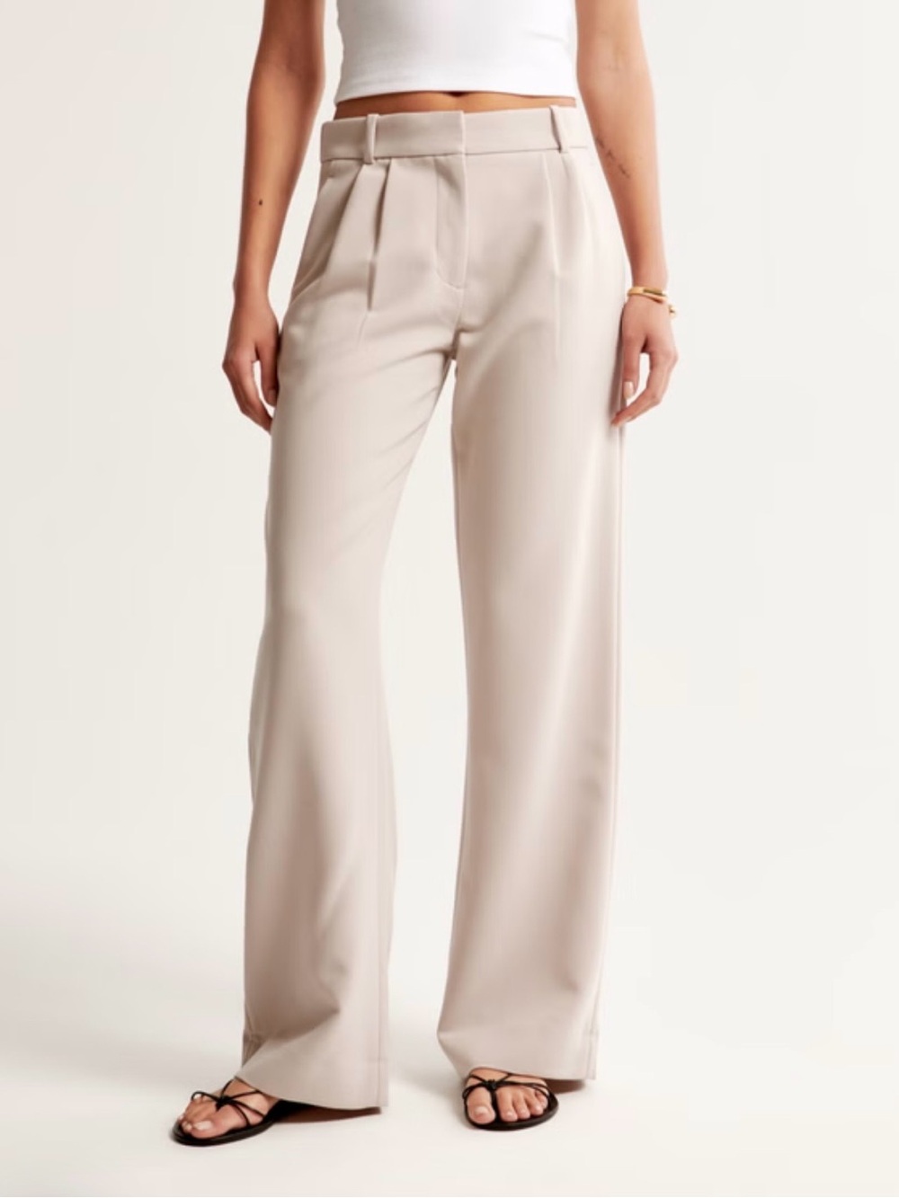 Abercrombie & Fitch Wide-Leg Sloane Trousers in Light Taupe